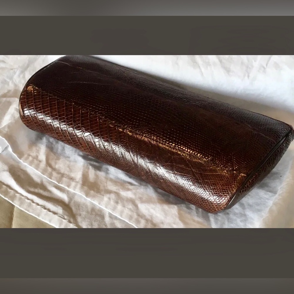 VINTAGE brown leather clutch purse Snakeskin Snap closure Mint condition - Picture 5 of 8